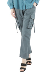 Cargo pants with tape closure pockets in Stormy Blue