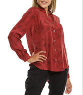 Silk long sleeve blouse in Brick