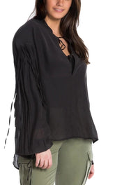 Silk long sleeves oversize blouse in Caviar