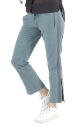 Silk Pants With side tapes & Slit in Stormy Blue