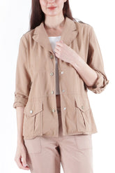 Silk Military Jacket in Brown