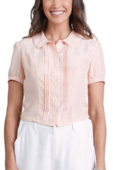 100% Silk Blouse with ruffle in Pink Sand