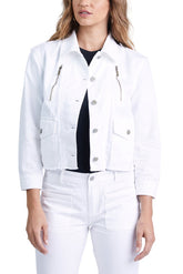 Collared crop jacket in White