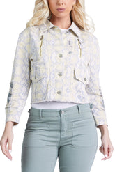 Collared crop jacket in Yellow Snake