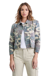 Collared crop jacket in Army Camo