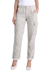 100% Silk cargo pants in Beige Ditsy