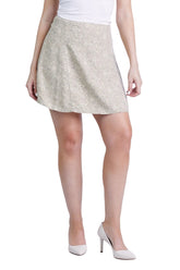 100% Silk Mini Skirt in Beige Ditsy