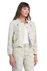 100% Silk crop jacket in Yellow Ditsy Flowers