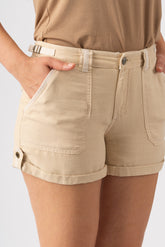 100% Silk rolled shorts in Tapioca
