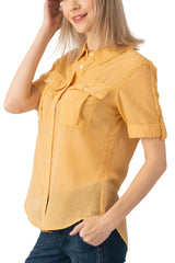 Silk short sleeves blouse in Honey Yellow