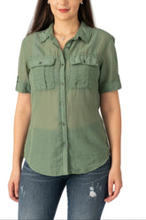 Silk short sleeves Blouse in Myrtle Green