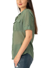 Silk short sleeves Blouse in Myrtle Green