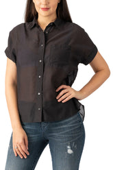 Silk short sleeve blouse in Caviar