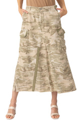 Silk long skirt in White Camo