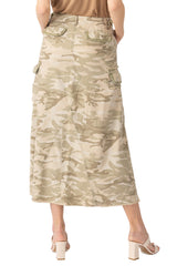 Silk long skirt in White Camo