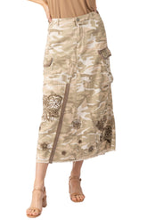 Tencel long skirt with embroidery in White Camo