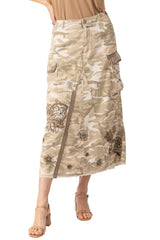 Tencel long skirt with embroidery in White Camo