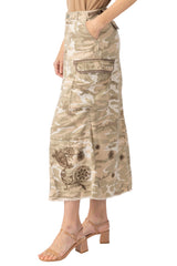 Tencel long skirt with embroidery in White Camo