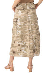 Tencel long skirt with embroidery in White Camo