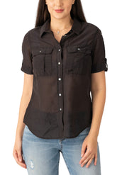 Silk short sleeves blouse in Caviar