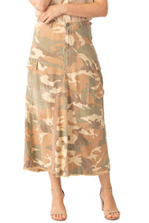 100% Silk skirt with embroidery in Beige Camo