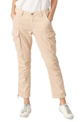 Cargo pants with long zipper on side seam in Tapioca