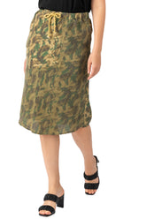 100% Silk long skirt with drawstring in Khaki Camo