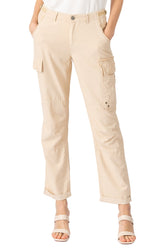 Silk cargo pants with frayed patches in Tapioca