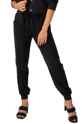 100% Silk jogger with embroidery in Caviar