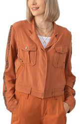 Tencel jacket with side tapes in Toffee Brown