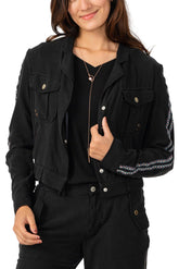 Tencel jacket with side tapes in Caviar