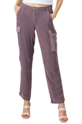 100% Silk cargo pants with lace in Violet