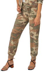 100% Silk Jogger with embroidery in Moss Camo