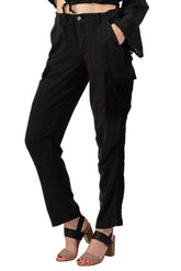 100% Silk cargo pants with lace in Caviar