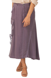 100% Silk asymmetric skirt with embroidery in Violet