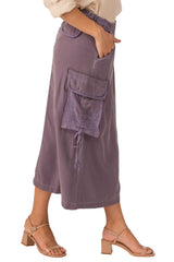 100% Silk asymmetric skirt with embroidery in Violet