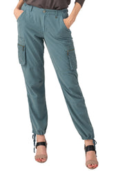 Silk cargo pants with embroidery in Gray Blue