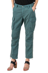 Cargo pants with long zipper on side seam in Gray Blue