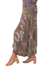 100% Silk asymmetric cargo skirt with embroidery in Violet Camo