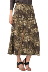100% Silk long skirt in Brush Print