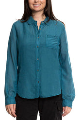 Silk long sleeves blouse in Hydro Blue