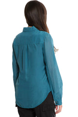 Silk long sleeves blouse in Hydro Blue
