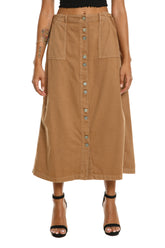 Button down long skirt in Camel