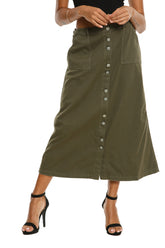 Button down long skirt in Olive