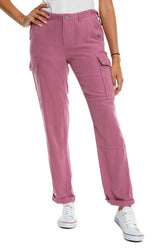 100% Silk rolled cargo pants in Mauve