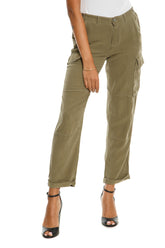 100% Silk rolled cargo pants in Olive