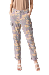 100% Silk rolled cargo pants in Purple camo