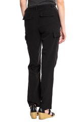 Silk cargo pants with frayed patches in Caviar