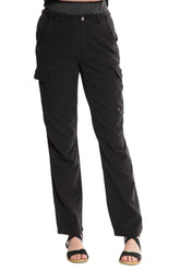 Silk cargo pants with frayed patches in Caviar