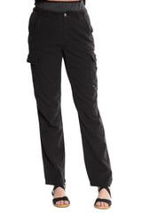 Silk cargo pants with frayed patches in Caviar